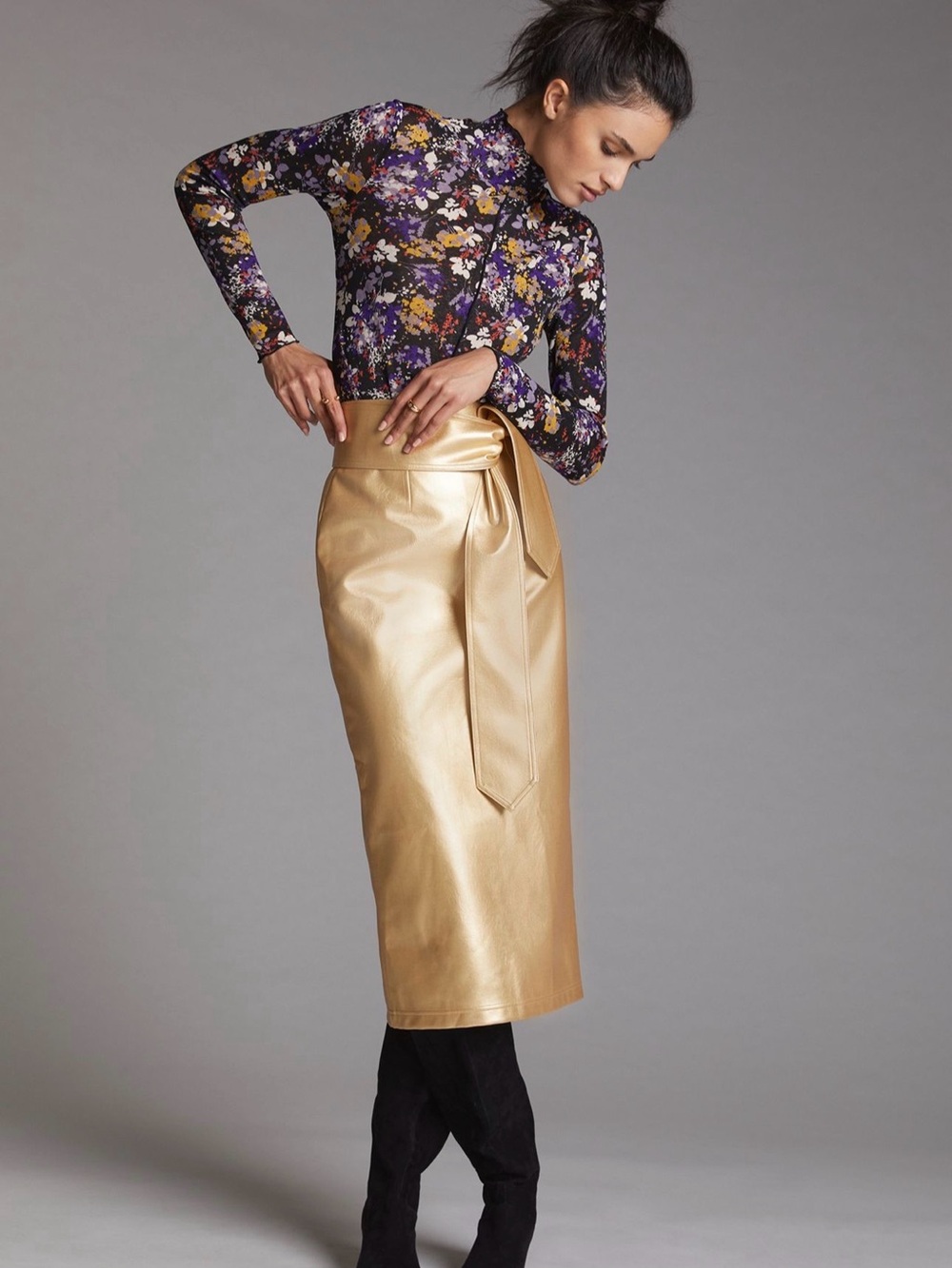 Faux Leather Midi Skirt